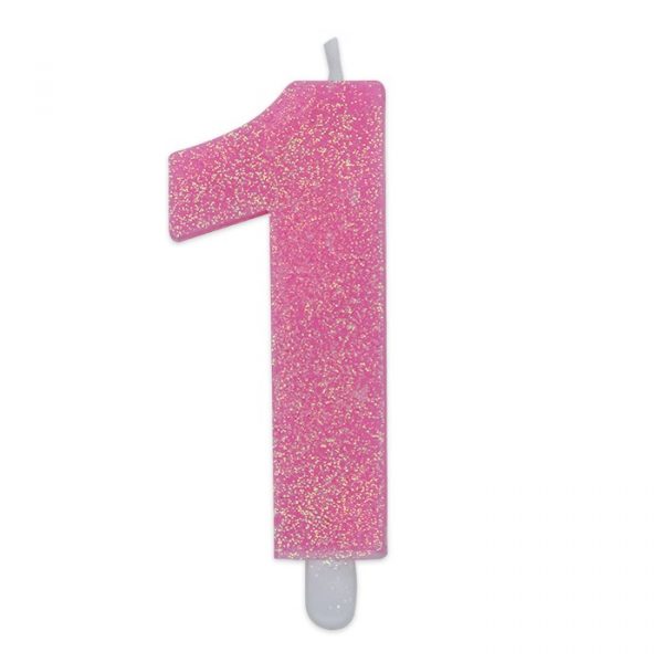 Candelina Sweety Rosa Glitter 9 cm Numero 1