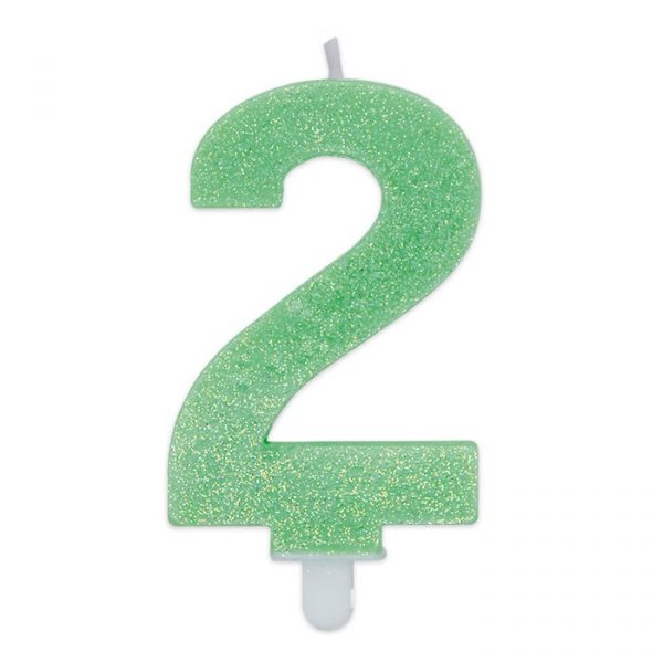 Candelina Sweety Verde Glitter 9 cm Numero 2