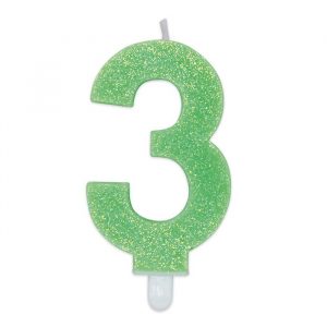 Candelina Sweety Verde Glitter 9 cm Numero 3