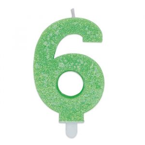 Candelina Sweety Verde Glitter 9 cm Numero 6