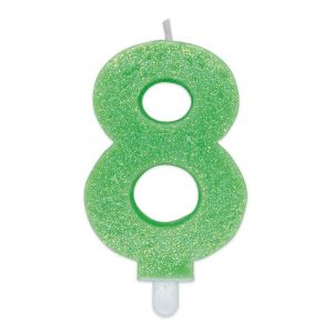 Candelina Sweety Verde Glitter 9 cm Numero 8