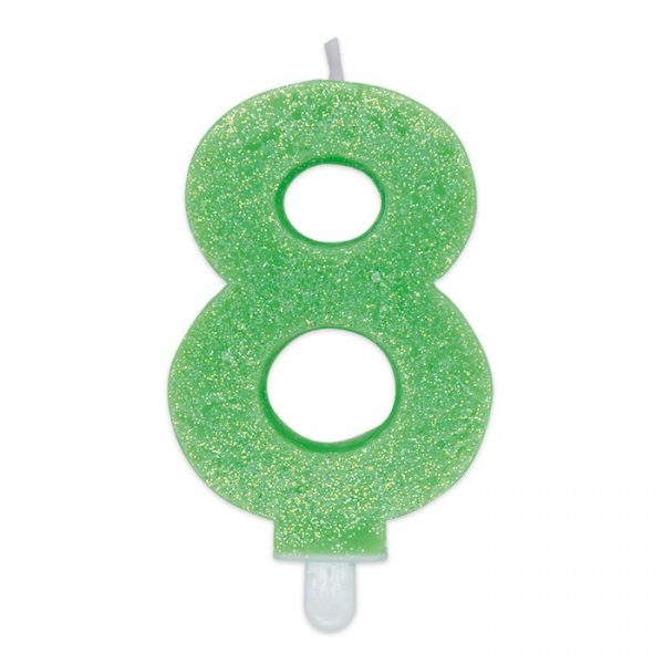 Candelina Sweety Verde Glitter 9 cm Numero 8