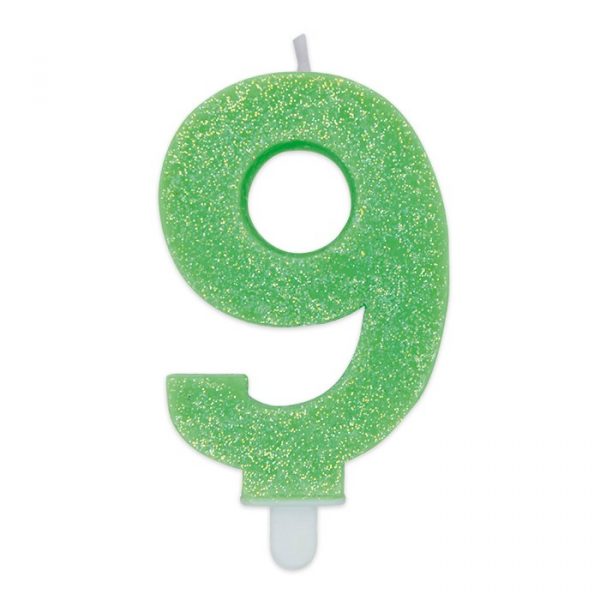 Candelina Sweety Verde Glitter 9 cm Numero 9