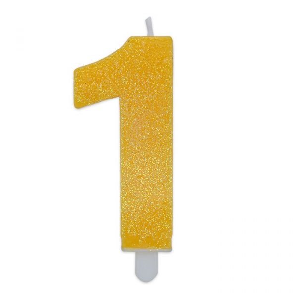 Candelina Sweety Giallo Glitter 9 cm Numero 1