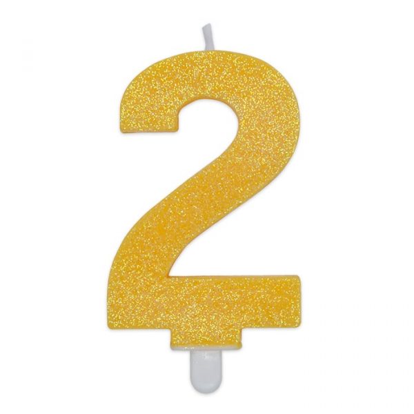 Candelina Sweety Giallo Glitter 9 cm Numero 2