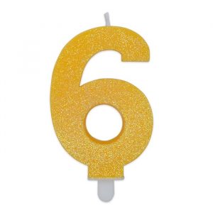 Candelina Sweety Giallo Glitter 9 cm Numero 6