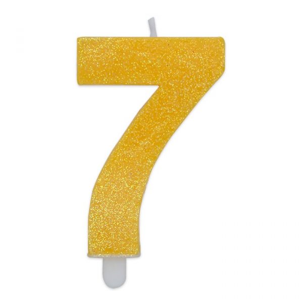 Candelina Sweety Giallo Glitter 9 cm Numero 7