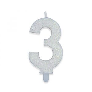 Candelina Sweety Bianco Glitter 9 cm Numero 3