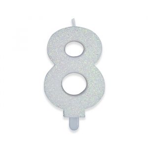 Candelina Sweety Bianco Glitter 9 cm Numero 8