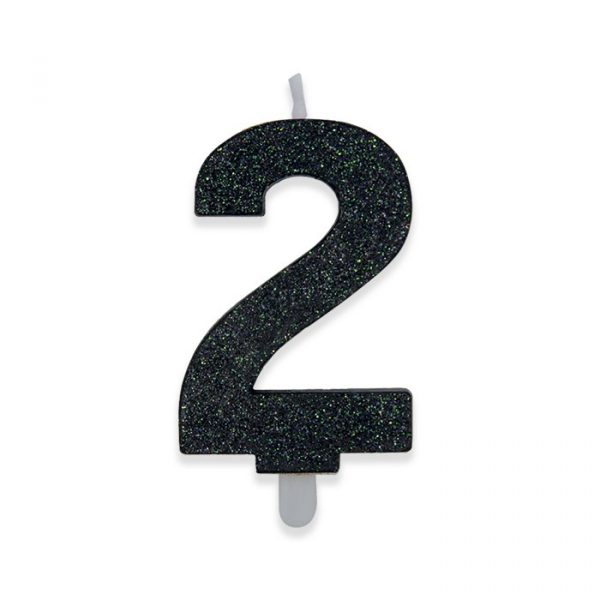 Candelina Sweety Nero Glitter 9 cm Numero 2