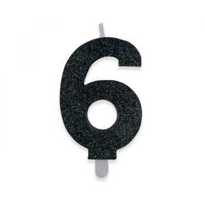 Candelina Sweety Nero Glitter 9 cm Numero 6