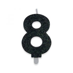 Candelina Sweety Nero Glitter 9 cm Numero 8