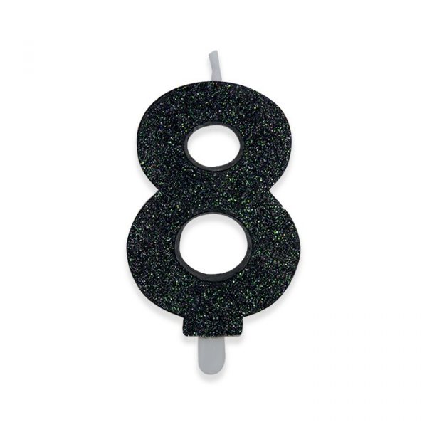 Candelina Sweety Nero Glitter 9 cm Numero 8