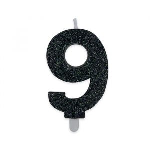 Candelina Sweety Nero Glitter 9 cm Numero 9