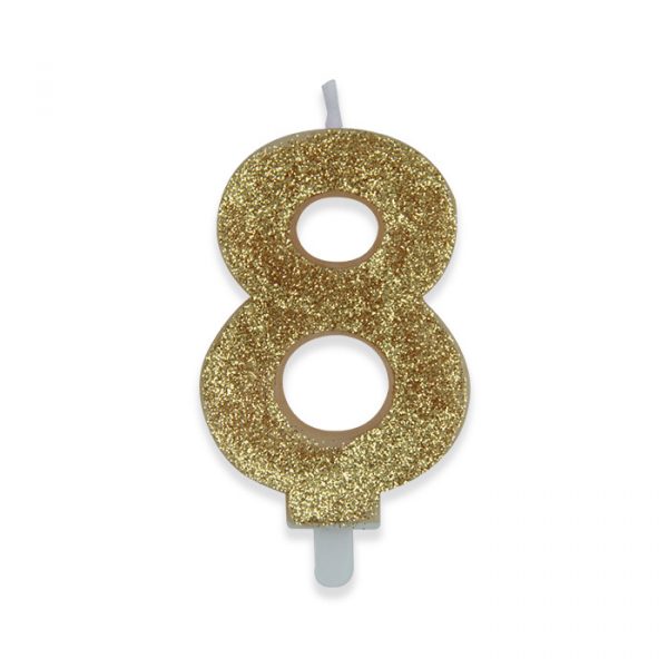 Candelina Sweety Oro Glitter 9 cm Numero 8