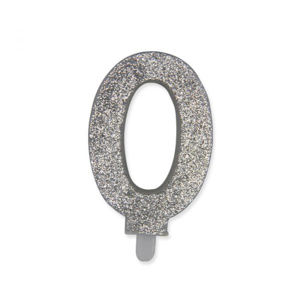 Candelina Sweety Argento Glitter 9 cm Numero 0