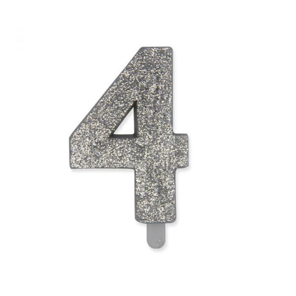 Candelina Sweety Argento Glitter 9 cm Numero 4