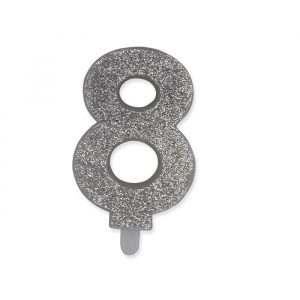 Candelina Sweety Argento Glitter 9 cm Numero 8