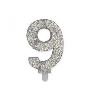 Candelina Sweety Argento Glitter 9 cm Numero 9