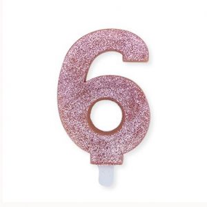 Candelina Sweety Rose Gold Glitter 9 cm Numero 6