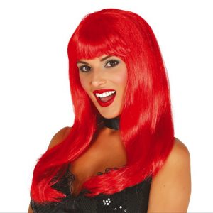 Parrucca capelli lisci rossi con frangetta