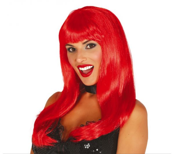 Parrucca capelli lisci rossi con frangetta
