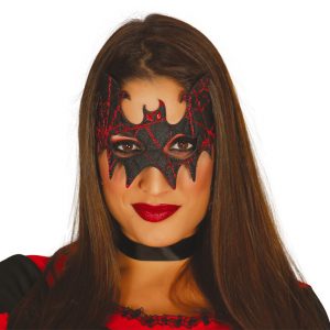 Mascherina pipistrello nero-rosso in tessuto