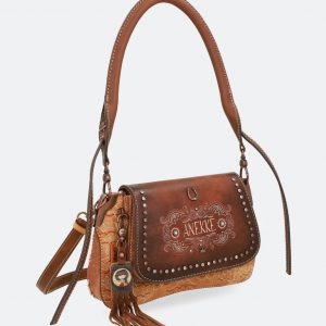 Borsa media a tracolla Marrone con borchie e patta frontale Anekke Arizona