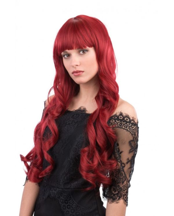 Parrucca rosso naturale mossa lunga con frangia