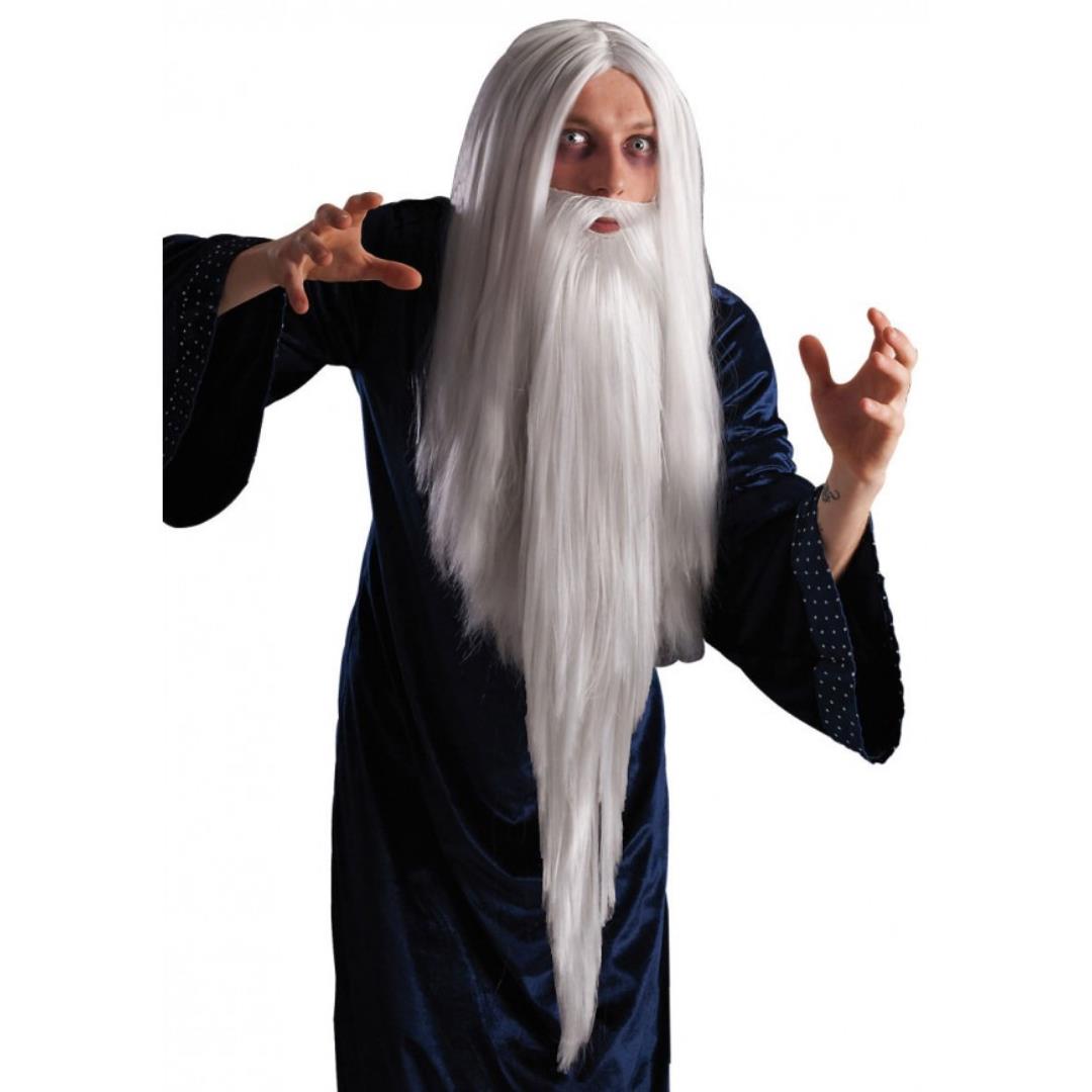 8004761024017_1 Parrucca Lunga Mago Con Barba - immagine 1