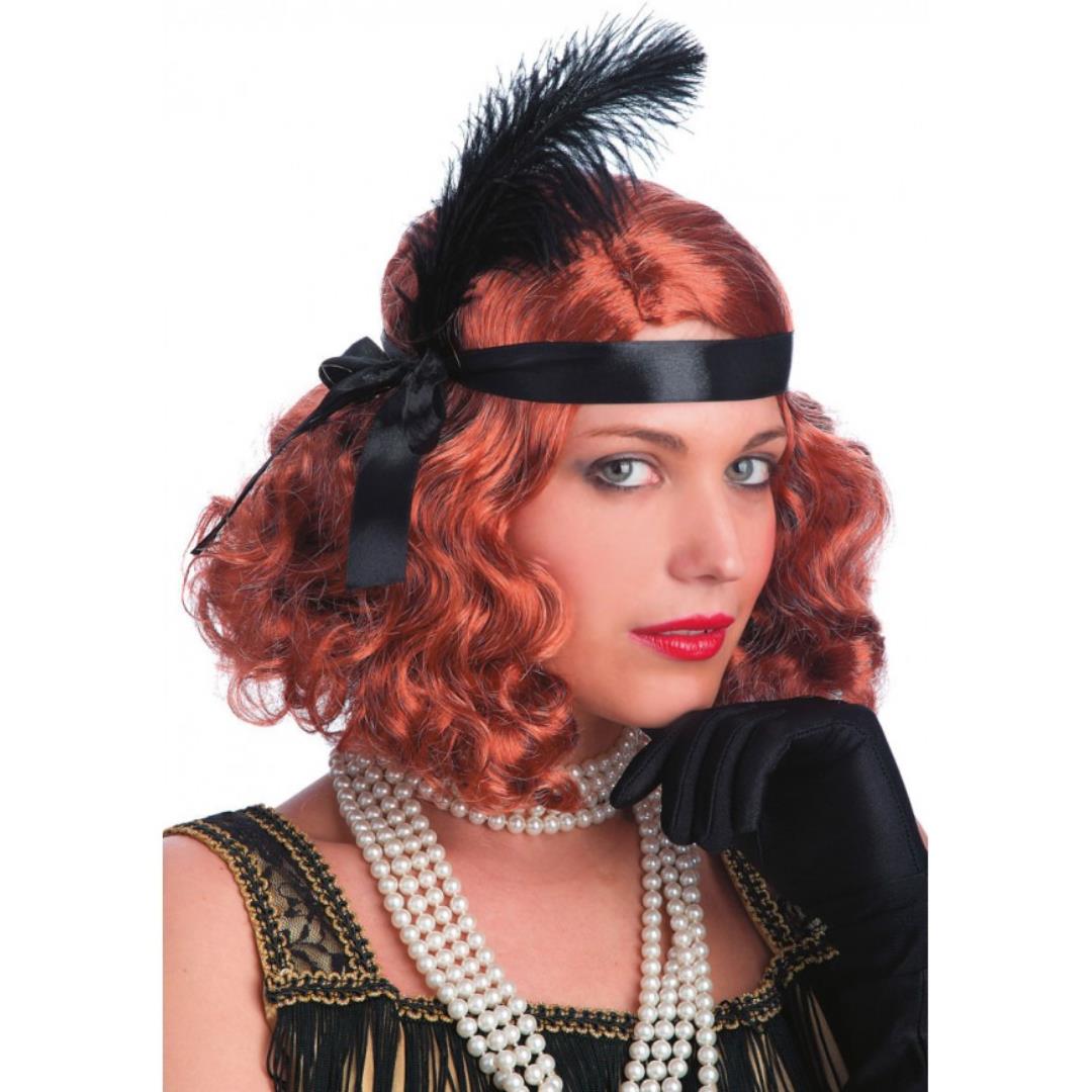 8004761024482_1 Parrucca Rossa Con Fascetta e Piuma - immagine 1