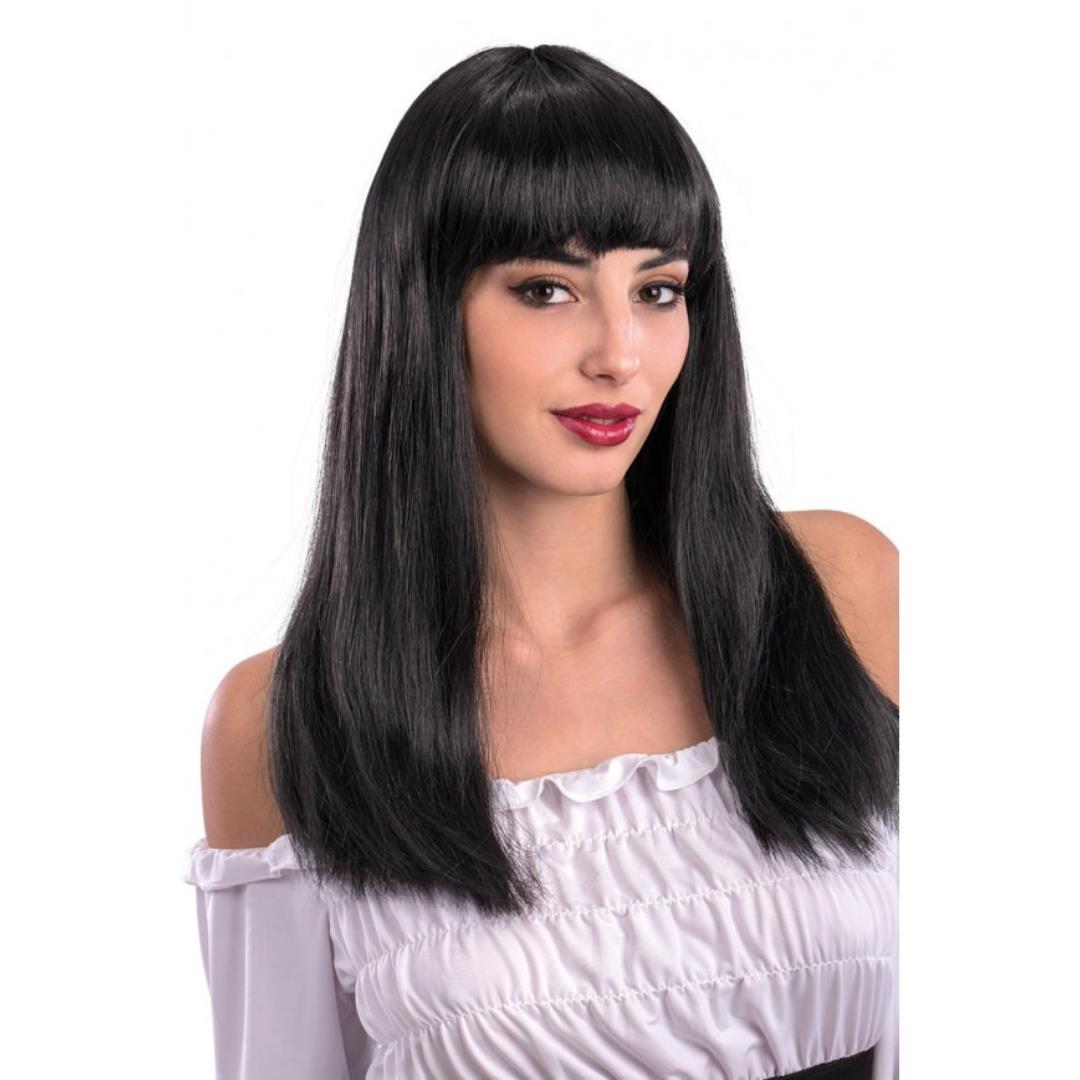 8004761025687_1 Parrucca Lunga Liscia Nera Con Frangia - immagine 1