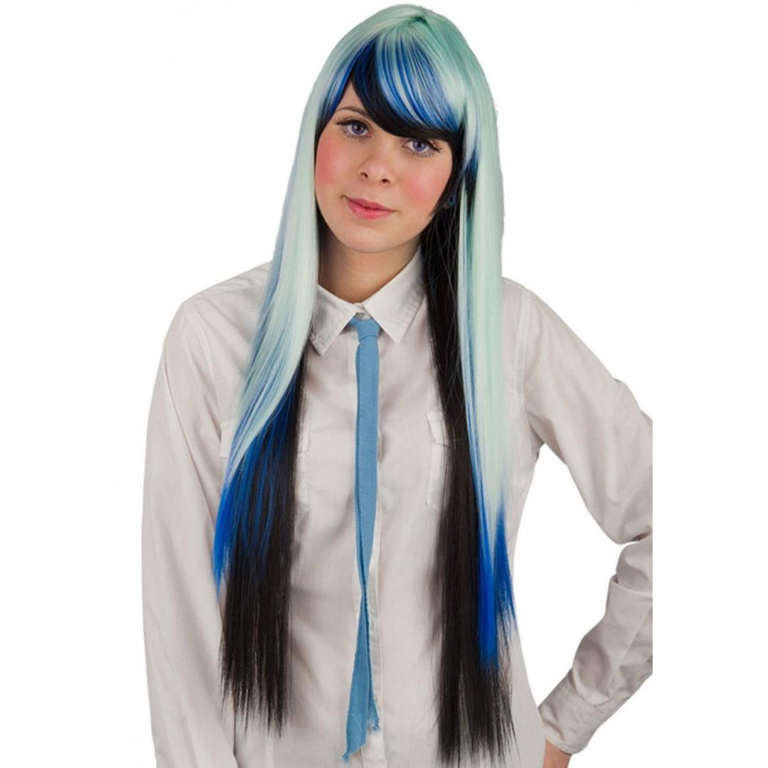 8004761028671_1 Parrucca Lunga Liscia Nera, Blu, Verde Acqua - immagine 1