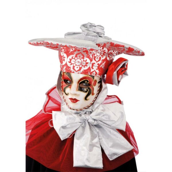 Copricapo veneziano argento e rosso con mantellina - immagine 1