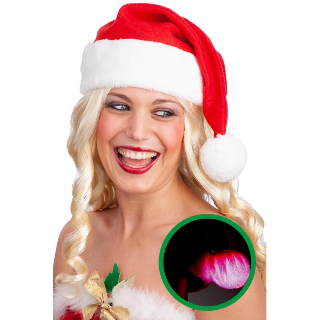 Cappello Babbo Natale Pom Pom Luminoso - immagine 1