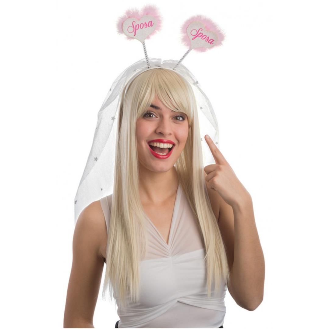 8004761066130_1 Frontino Sposa Con Cuori E Velo - immagine 1