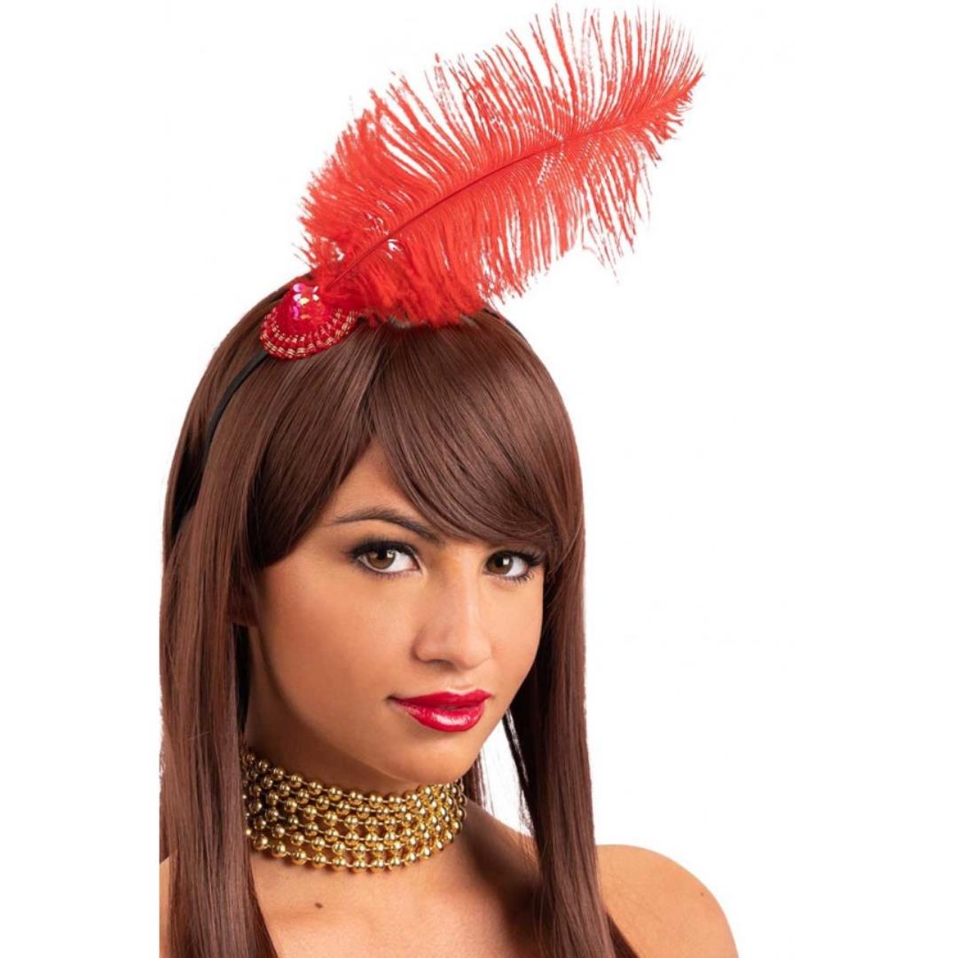 Cerchietto Charleston Con Piuma Rossa - immagine 1