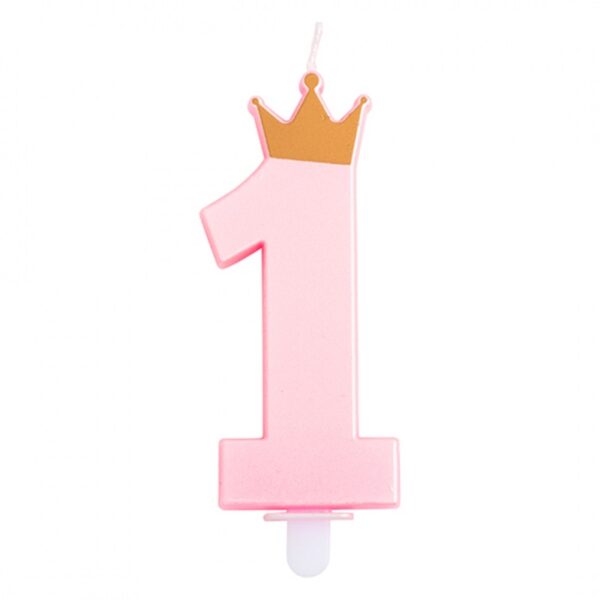 Candelina sagomata Numero 1 Con Corona Rosa - immagine 1
