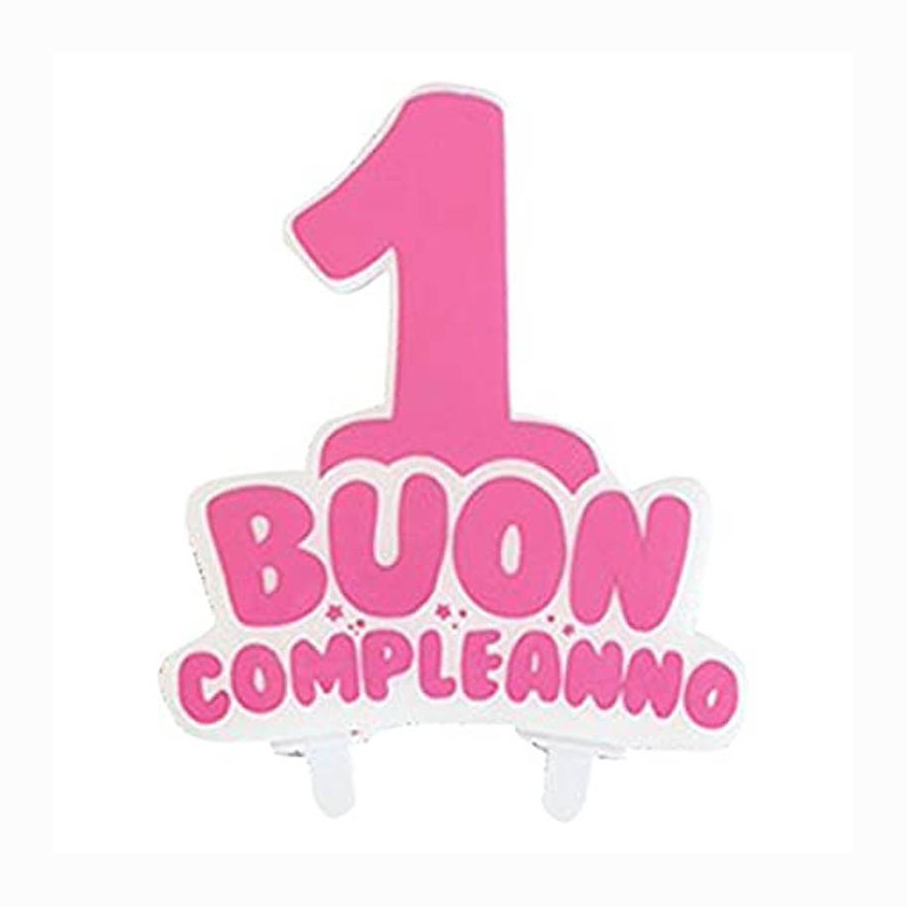 8019110621182_1 Candelina sagomata 1 anno Buon Compleanno Rosa - immagine 1