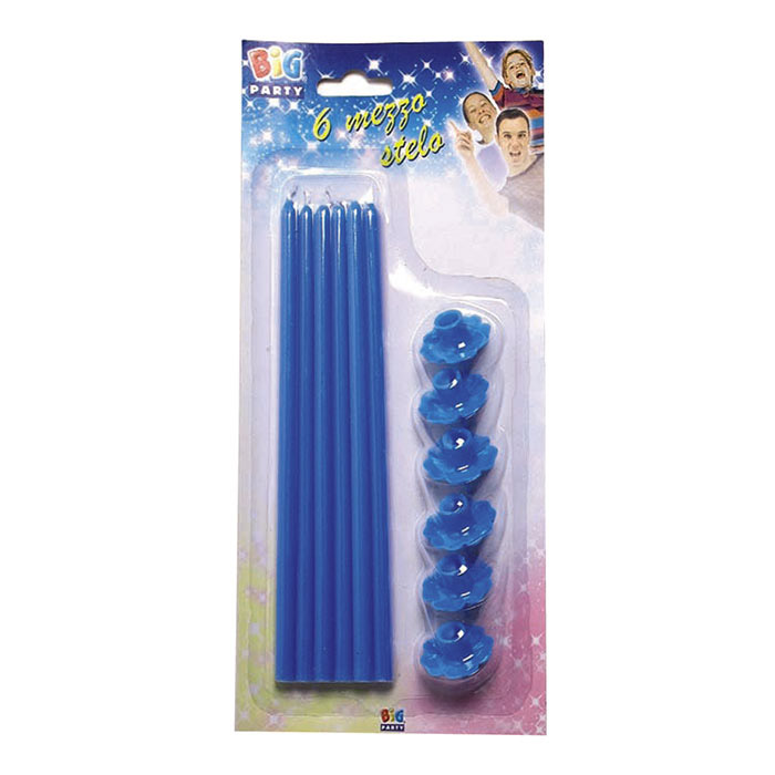6 Candeline Stelo 20 cm Azzurro - immagine 1