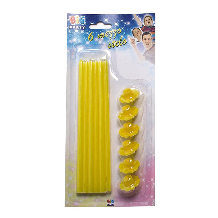 6 Candeline Stelo 20 cm Gialle - immagine 1