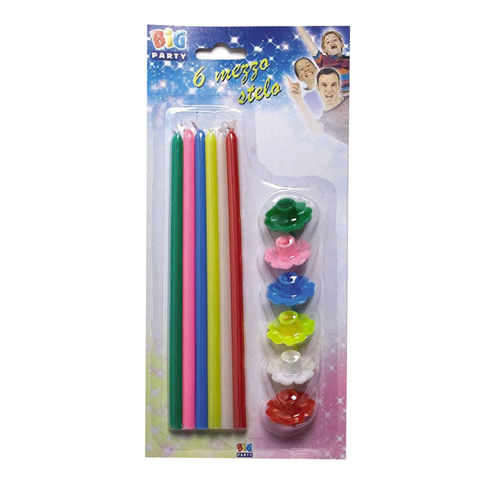 8020834006742_1 6 Candeline Stelo 20 cm Multicolor - immagine 1
