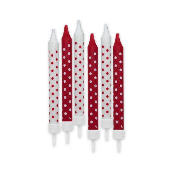 6 Candeline Matite  Pois Bicolor Bianco Rosso - immagine 1