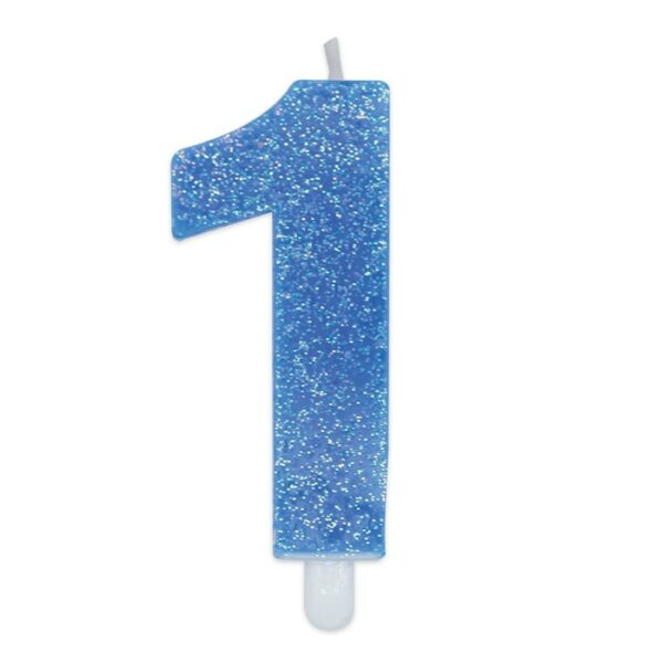 Candelina Sweety Celeste Glitter 9 cm Numero 1 - immagine 1
