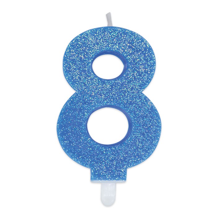 8020834737288_1 Candelina Sweety Celeste Glitter 9 cm Numero 8 - immagine 1