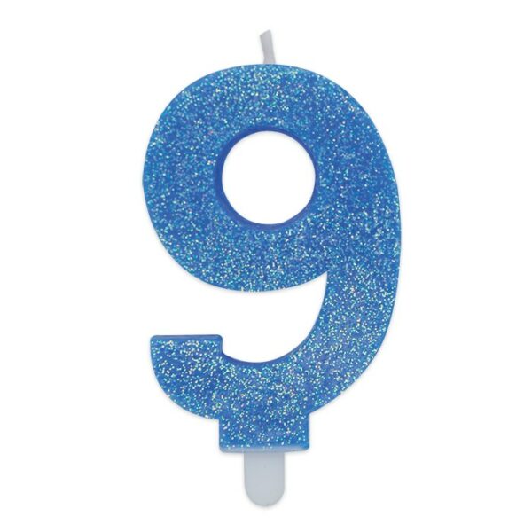 Candelina Sweety Celeste Glitter 9 cm Numero 9 - immagine 1