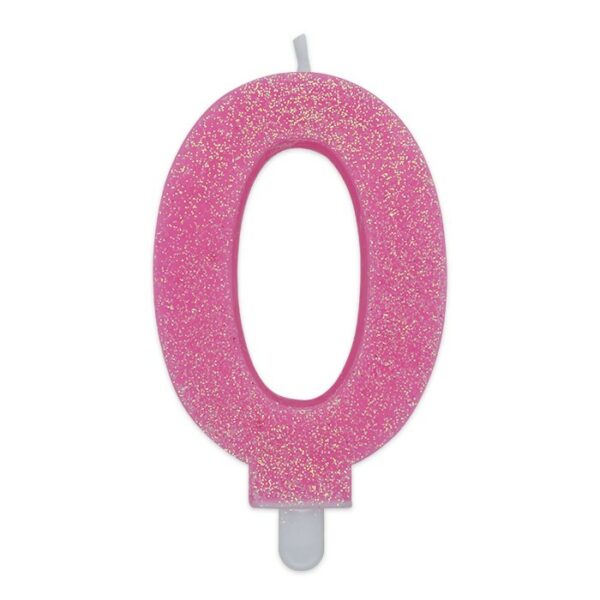 Candelina Sweety Rosa Glitter 9 cm Numero 0 - immagine 1