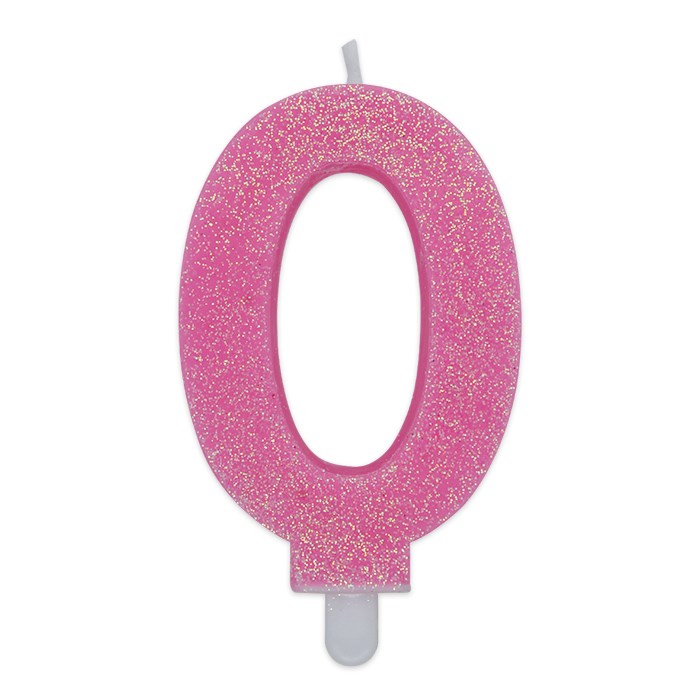 8020834737301_1 Candelina Sweety Rosa Glitter 9 cm Numero 0 - immagine 1
