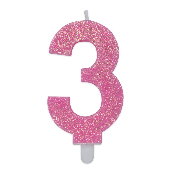 8020834737332_1 Candelina Sweety Rosa Glitter 9 cm Numero 3 - immagine 1