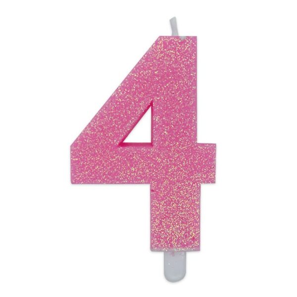 Candelina Sweety Rosa Glitter 9 cm Numero 4 - immagine 1